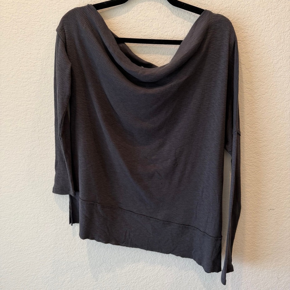 We The Free People Charcoal Grey Cowl Neck Asymmetric Hem Long Sleeve Top XS